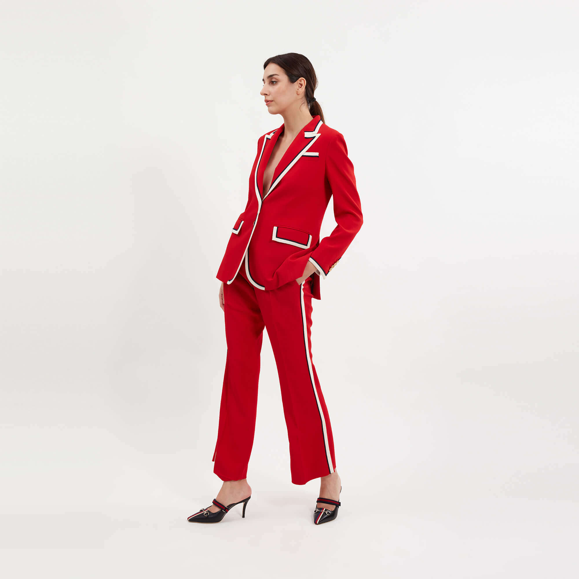 Gucci - Red Viscose White Trim Suit